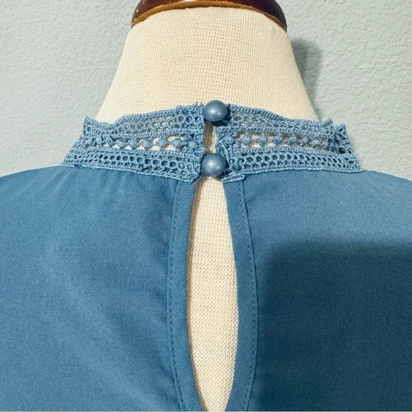 SHEIN Women Blue Relaxed Fit and Flare High Neck Short Sleeves Dress Size M - Picture 9 of 11